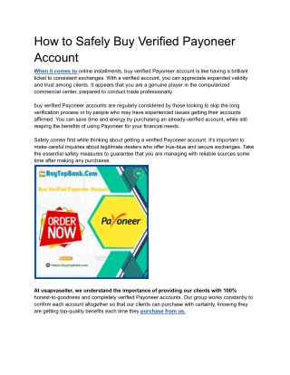 How to Safely Buy Verified Payoneer Account