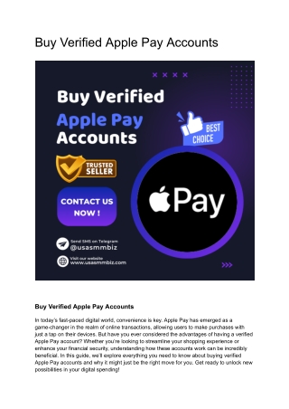 Top 10 Site To Buy Verified Apple Pay Accounts In The Time