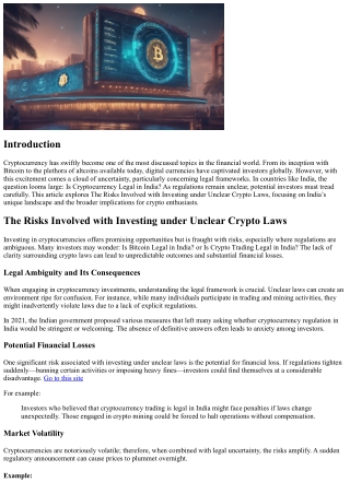 The Risks Involved with Investing under Unclear Crypto Laws