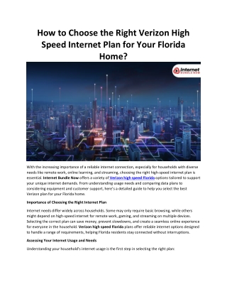 How to Choose the Right Verizon High Speed Internet Plan for Your Florida Home