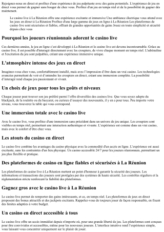 Plongez dans l'univers du casino en direct à La Réunion