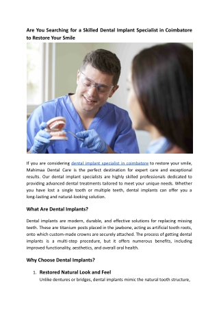 Why Choose a Dental Clinic in Coimbatore for Your Oral Health Needs