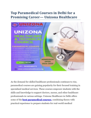 Top Paramedical Courses in Delhi for a Promising Career — Unizona Healthcare