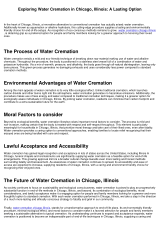 Discovering Water Cremation in Chicago, Illinois: A Sustainable Alternative