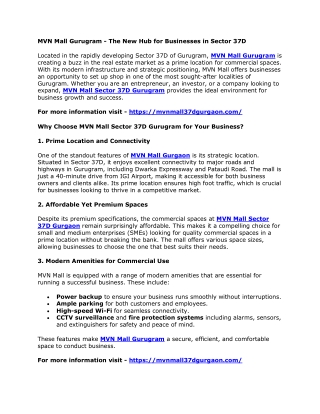 MVN Mall Gurugram - The New Hub for Businesses in Sector 37D