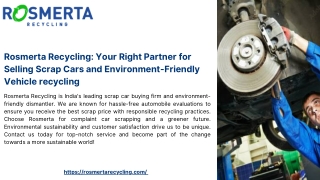 Rosmerta Recycling Your Right Partner for Selling Scrap Cars