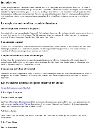 La magie des nuits étoilées depuis les hauteurs