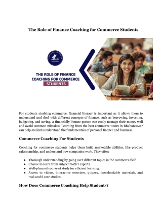 The Role of Finance Coaching for Commerce Students