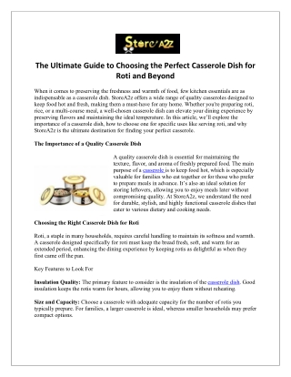 The Ultimate Guide to Choosing the Perfect Casserole Dish for Roti and Beyond