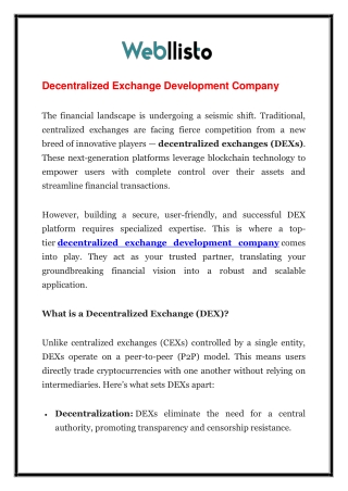 Decentralized Exchange Development Company