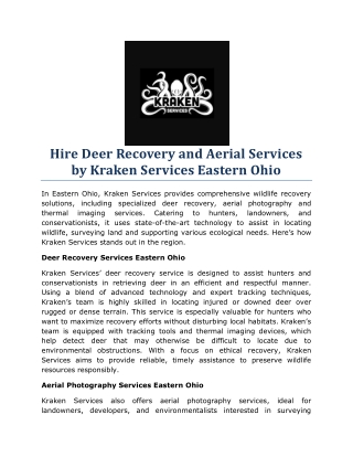 Hire Deer Recovery and Aerial Services by Kraken Services Eastern Ohio