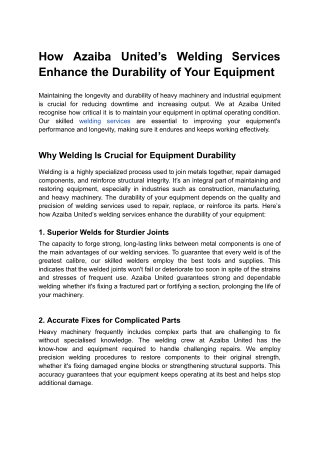 How Azaiba United’s Welding Services Enhance the Durability of Your Equipment