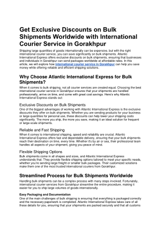 Get Exclusive Discounts on Bulk Shipments Worldwide with International Courier S