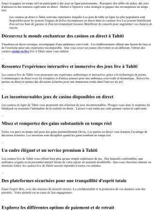 Vivez l'excitation des jeux live à Tahiti