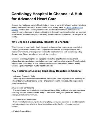 Cardiology Hospital in Chennai