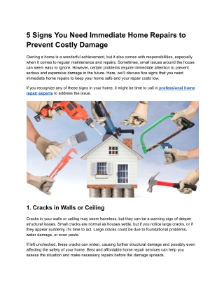 5 Signs You Need Immediate Home Repairs to Prevent Costly Damage