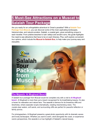 5 Must-See Attractions on a Muscat to Salalah Tour Package