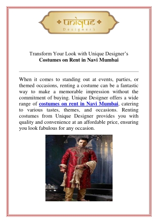Transform Your Look with Unique Designer’s Costumes on Rent in Navi Mumbai