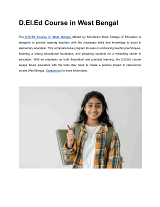 D.El.Ed Course in West Bengal