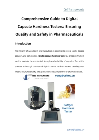 Comprehensive Guide to Digital Capsule Hardness Testers Ensuring Quality and Safety in Pharmaceuticals