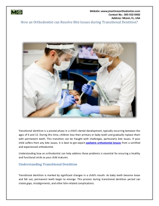 How an Orthodontist can Resolve Bite Issues during Transitional Dentition