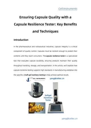 Ensuring Capsule Quality with a Capsule Resilience Tester Key Benefits and Techniques