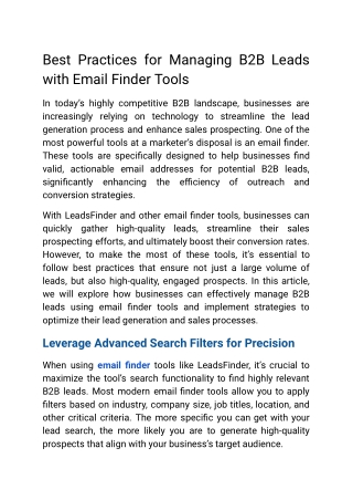 Best Practices for Managing B2B Leads with Email Finder Tools