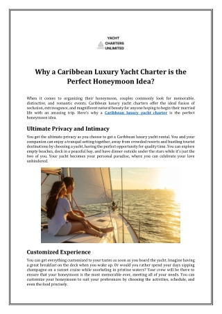 Why a Caribbean Luxury Yacht Charter is the Perfect Honeymoon Idea?