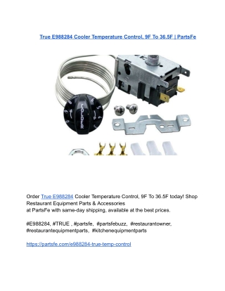 True E988284 Cooler Temperature Control, 9F To 36