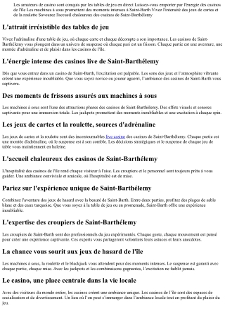Vivez l'adrénaline du casino en direct sur l'île de Saint-Barthélemy
