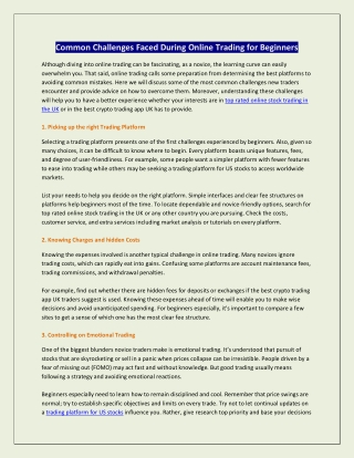 Common Challenges Faced During Online Trading for Beginners