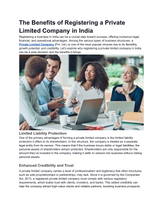 The Benefits of Registering a Private Limited Company in India