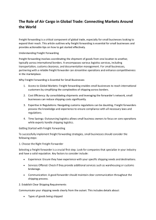 The Role of Air Cargo in Global Trade: Connecting Markets Around the World