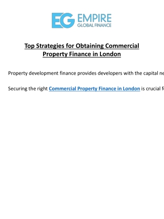 Top Strategies for Obtaining Commercial Property Finance in London