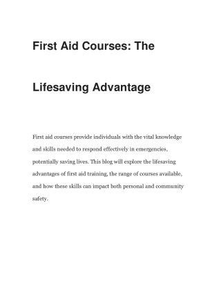 First Aid Courses and CPR Training - Safety Learning