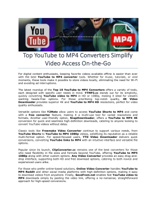 Top YouTube to MP4 Converters Simplify Video Access On-the-Go