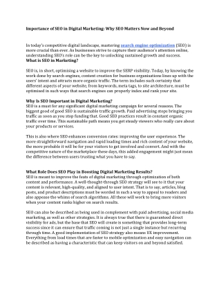 Importance of SEO in Digital Marketing Why SEO Matters Now and Beyond