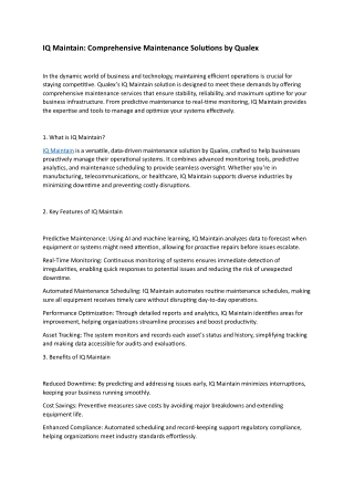 IQ Maintain: Comprehensive Maintenance Solutions by Qualex