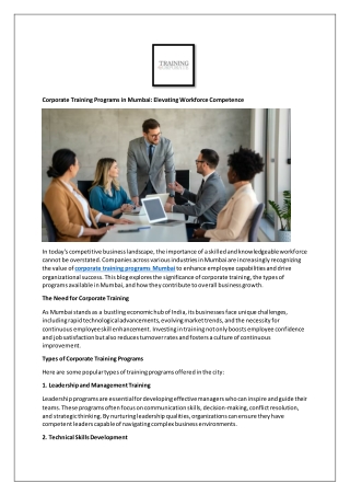 Corporate Training Programs in Mumbai: Elevating Workforce Competence