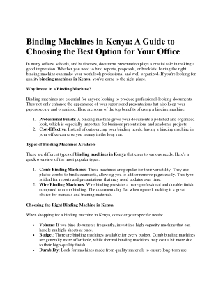 Binding Machines in Kenya