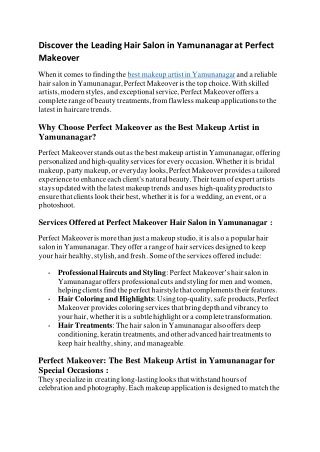 Discover the Leading Hair Salon in Yamunanagar at Perfect Makeover
