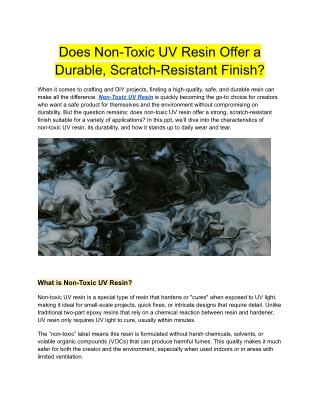 Does Non-Toxic UV Resin Offer a Durable, Scratch-Resistant Finish
