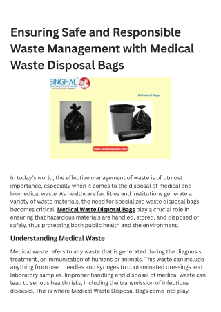 Ensuring Safe and Responsible Waste Management with Medical Waste Disposal Bags
