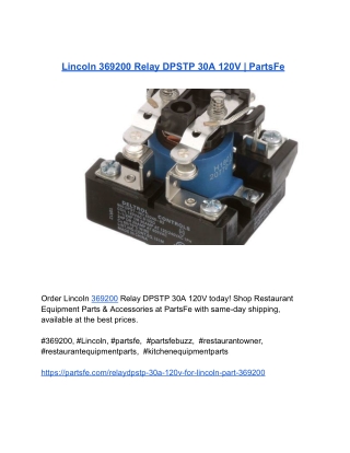 Lincoln 369200 Relay DPSTP 30A 120V _ PartsFe