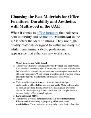 Choosing the Best Materials for Office  Furniture: Durability and Aesthetics  .