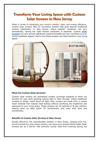 Transform Your Living Space with Custom Solar Screens in New Jersey