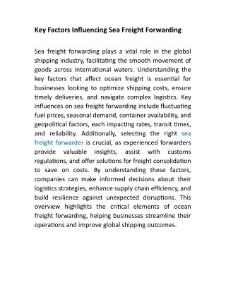 Key Factors Influencing Sea Freight Forwarding