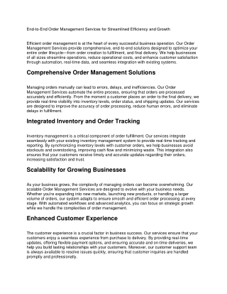 End-to-End Order Management Services for Streamlined Efficiency and Growth