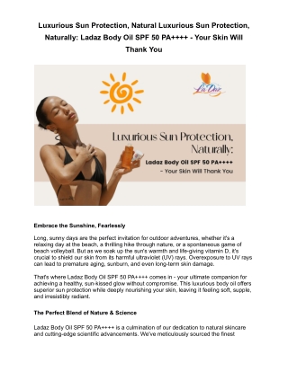 Luxurious Sun Protection, Naturally: Ladaz Body Oil SPF 50 PA    - Your Skin Wil