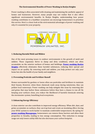 The Environmental Benefits of Power Washing in Roslyn Heights
